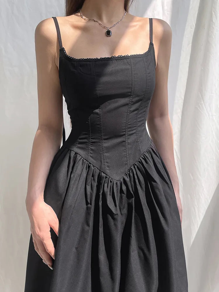 Gothic Grunge Corset Strap Long Dress Summer Lace Patchwork Dark Acade –  wanahavit