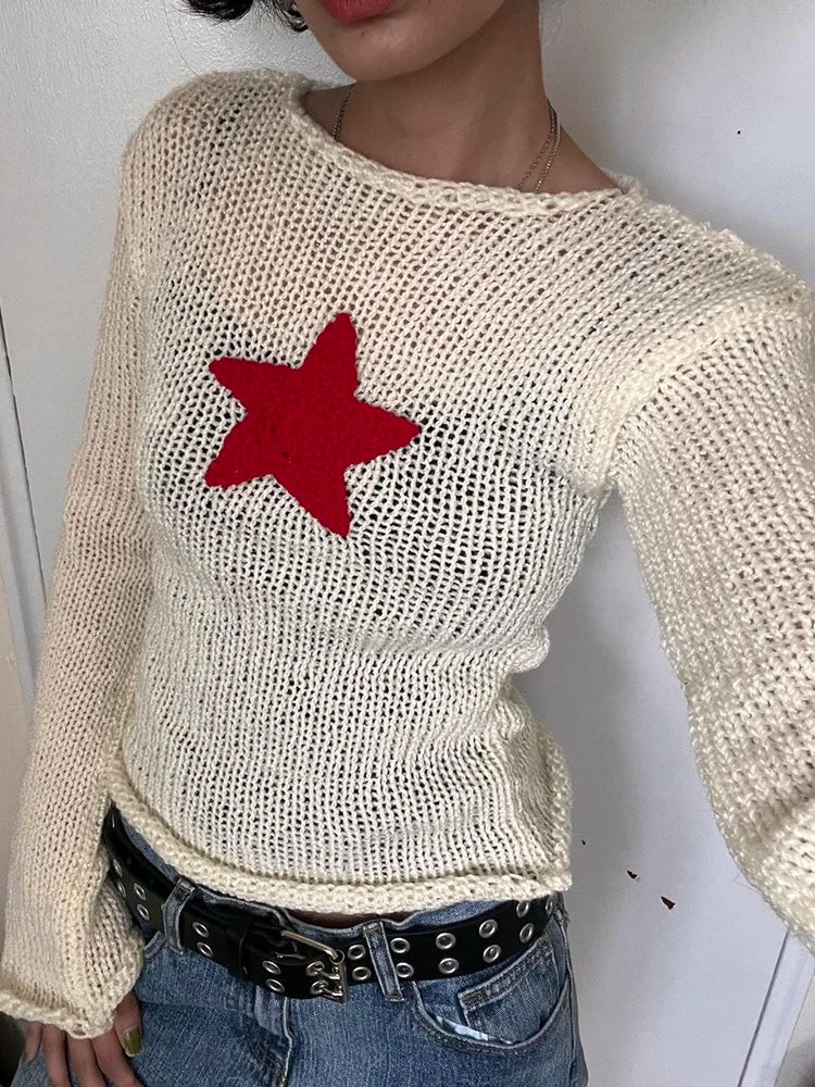 Fairycore Grunge Y2K Star Patches Women Sweaters Knitwear Cute