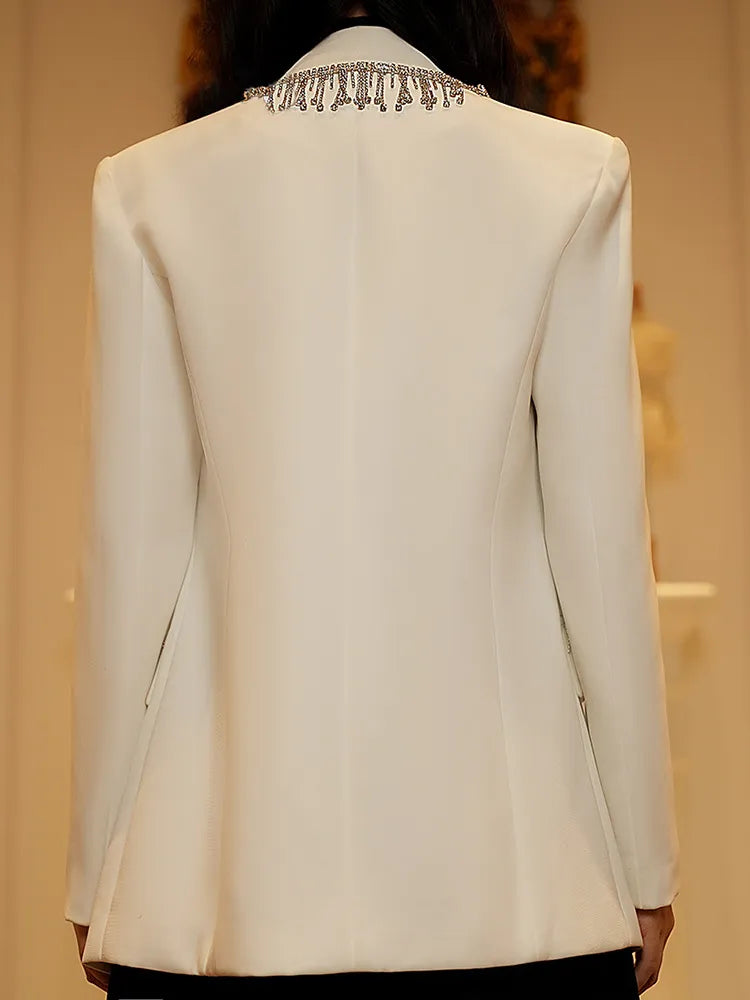 Patchwork Tassel Blazers For Women Notched Collar Long Sleeve Slim Tem wanahavit