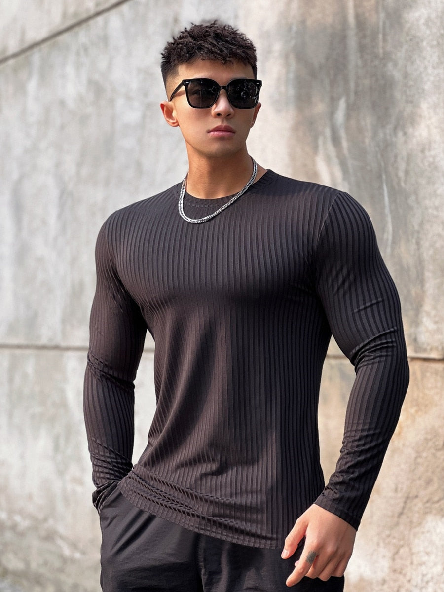 Gym Fitness T-shirt Men Casual Long Sleeve Skinny Shirt Male Bodybuild –  wanahavit