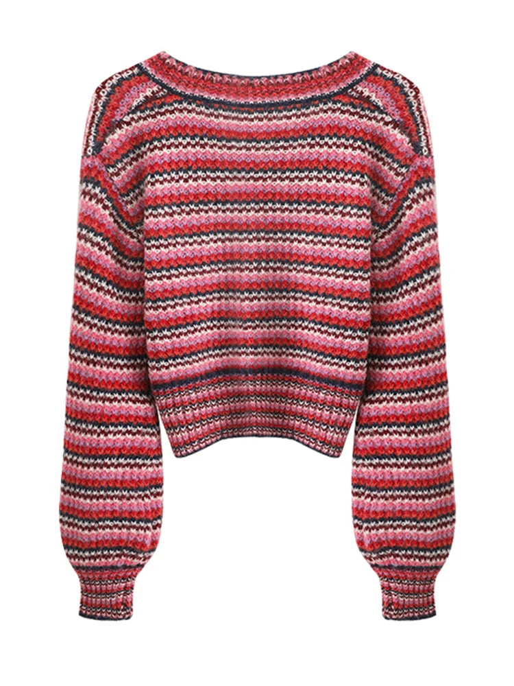 Sweaters For Women Fashion 2023 Long Sleeve Striped Patchwork Elegant Women's Pullover Knit Autumn Winter Streetwear C-056