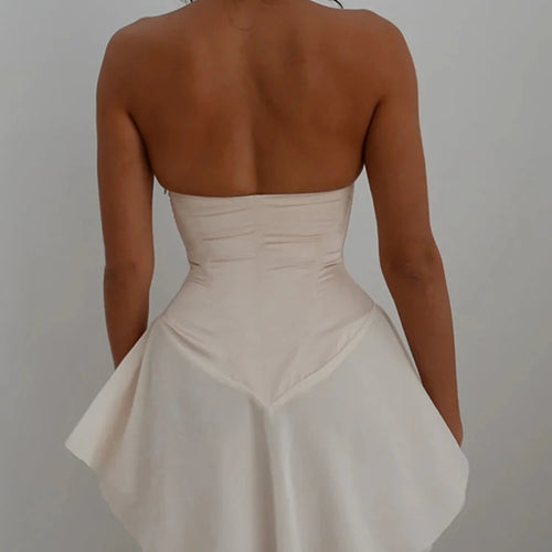 Load image into Gallery viewer, Satin Lace Up Illusion Mini Dress Women Vintage Strapless Bodycon Slim Sleeveless Dresses Elegant Party Evening Gown
