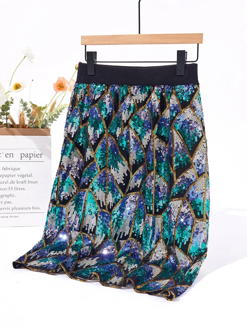 Women Knitted Sequined Skirts Fashion High Waist Knit Dress MultiColor Female Classic Luxury Skirt C-230