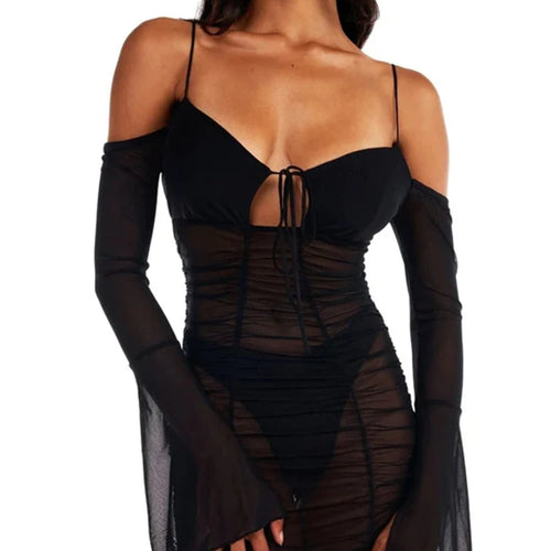 Load image into Gallery viewer, Sexy Sheer Pleated Draw String Dress Women Camisole Backless Bodycon Dress Elastic Pleated Casual Party Streetwear
