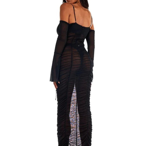 Load image into Gallery viewer, Sexy Sheer Pleated Draw String Dress Women Camisole Backless Bodycon Dress Elastic Pleated Casual Party Streetwear
