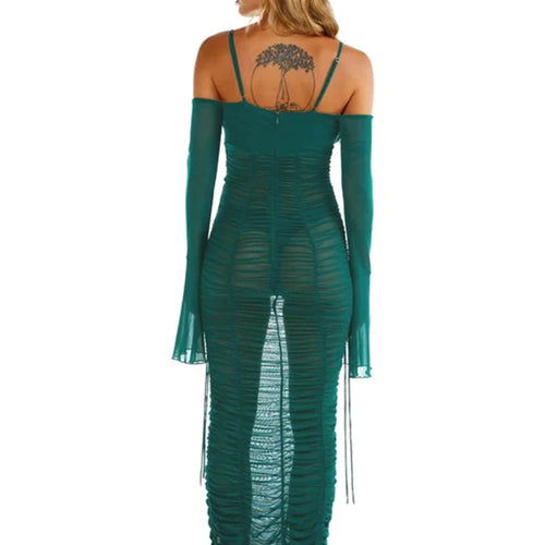 Load image into Gallery viewer, Sexy Sheer Pleated Draw String Dress Women Camisole Backless Bodycon Dress Elastic Pleated Casual Party Streetwear
