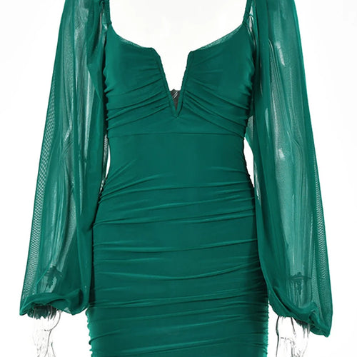 Load image into Gallery viewer, Backless Pleated Dress Women New Year 2022 Elegant Casual Solid Double Layer Mesh Mini Evening Dresses Female Clothing
