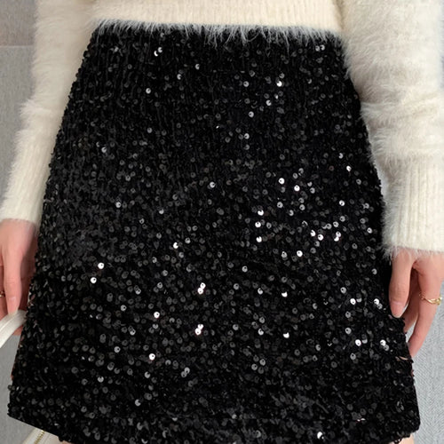 Load image into Gallery viewer, Trendy Shiny Sequins Short Skirts for Women Sexy Double-layer Solid Short Bottom Nightclub Party Festival Sparkly Skirt C-228
