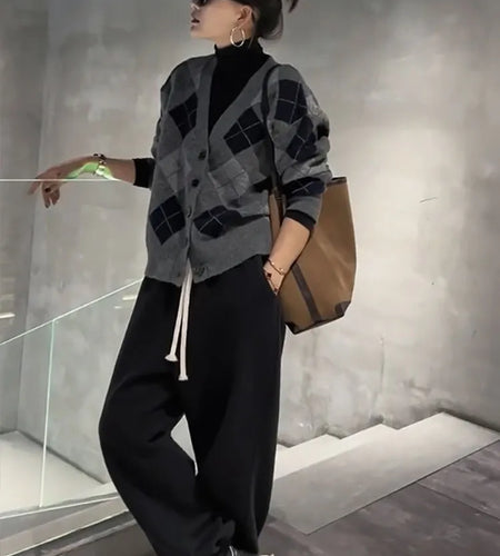 Vintage Plaid Sweater Cardigans Women Clothes Fall Winter Single Breasted Long Sleeve Korean Fashion Tops Pull Femme  C-064