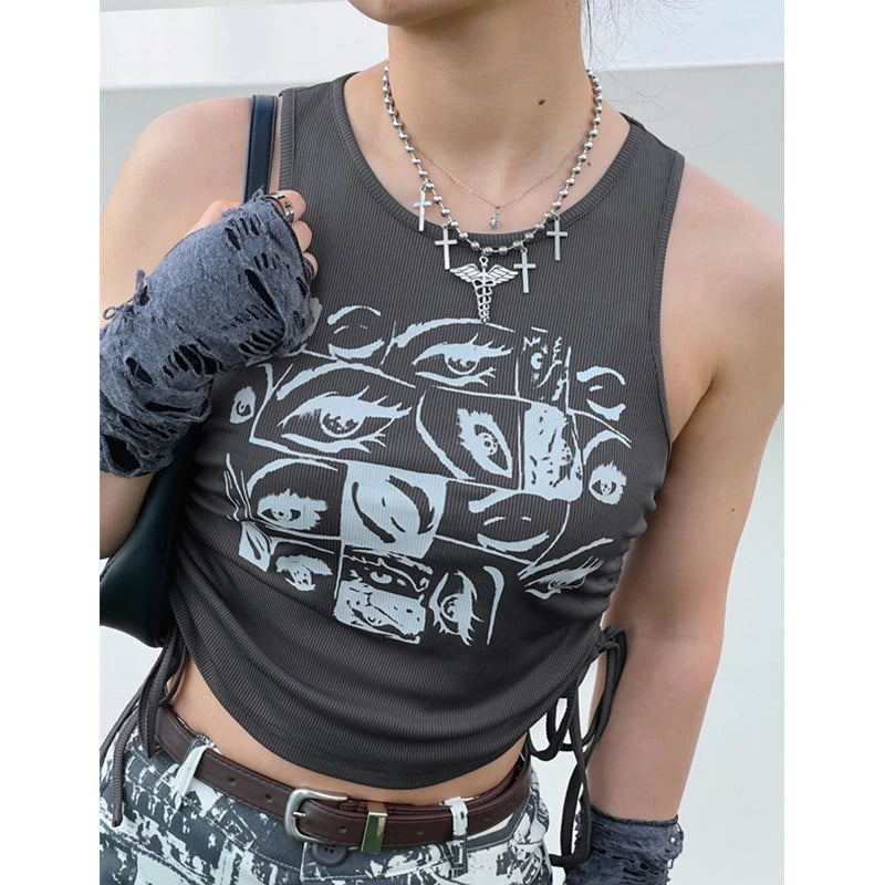 Y2k Aesthetic Grunge Goth T-shirt Tee Female Clothing Y2k Graphic Print Long Sleeve Tops Harajuku Clothes Streetwear