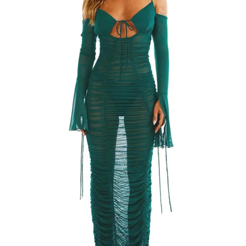 Load image into Gallery viewer, Sexy Sheer Pleated Draw String Dress Women Camisole Backless Bodycon Dress Elastic Pleated Casual Party Streetwear
