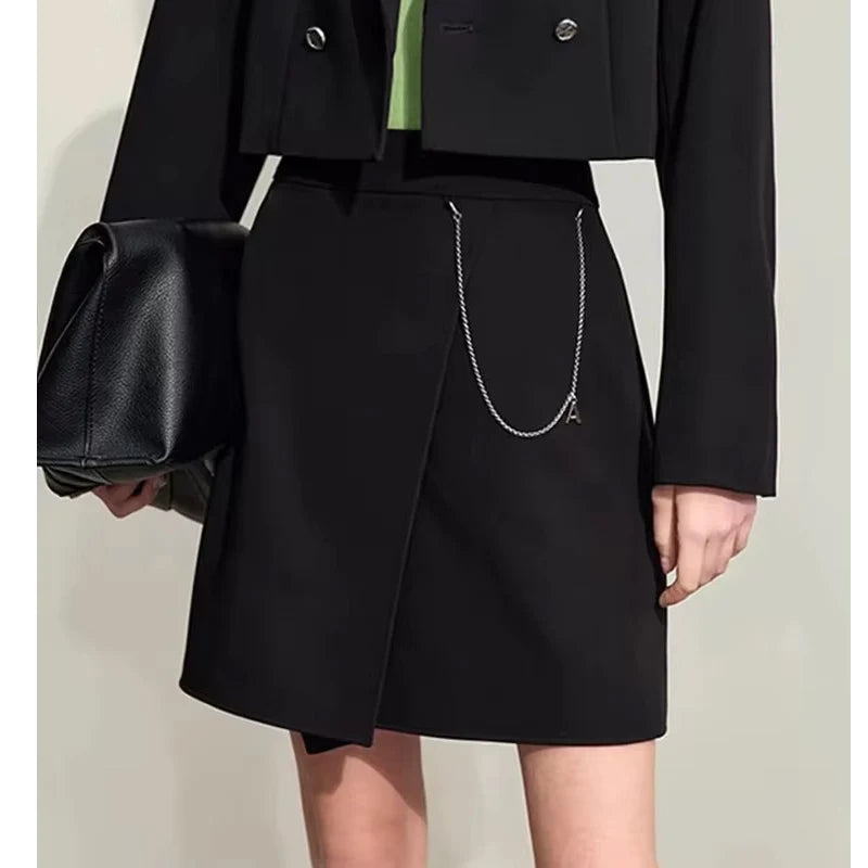 Minimalism Casual Shorts Skirts Women High Rase 2024 Autumn New Fashion Commuter Lady Straight Blazer A-Line Skirt 12343035