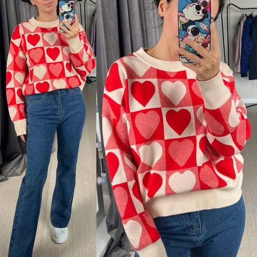 Load image into Gallery viewer, Print Knitted Long Sleeve Womens Oversized Sweaters Autumn Wintr 2023 Harajuku Fashion Jumper Ladies Y2K Casual Pullover C-086
