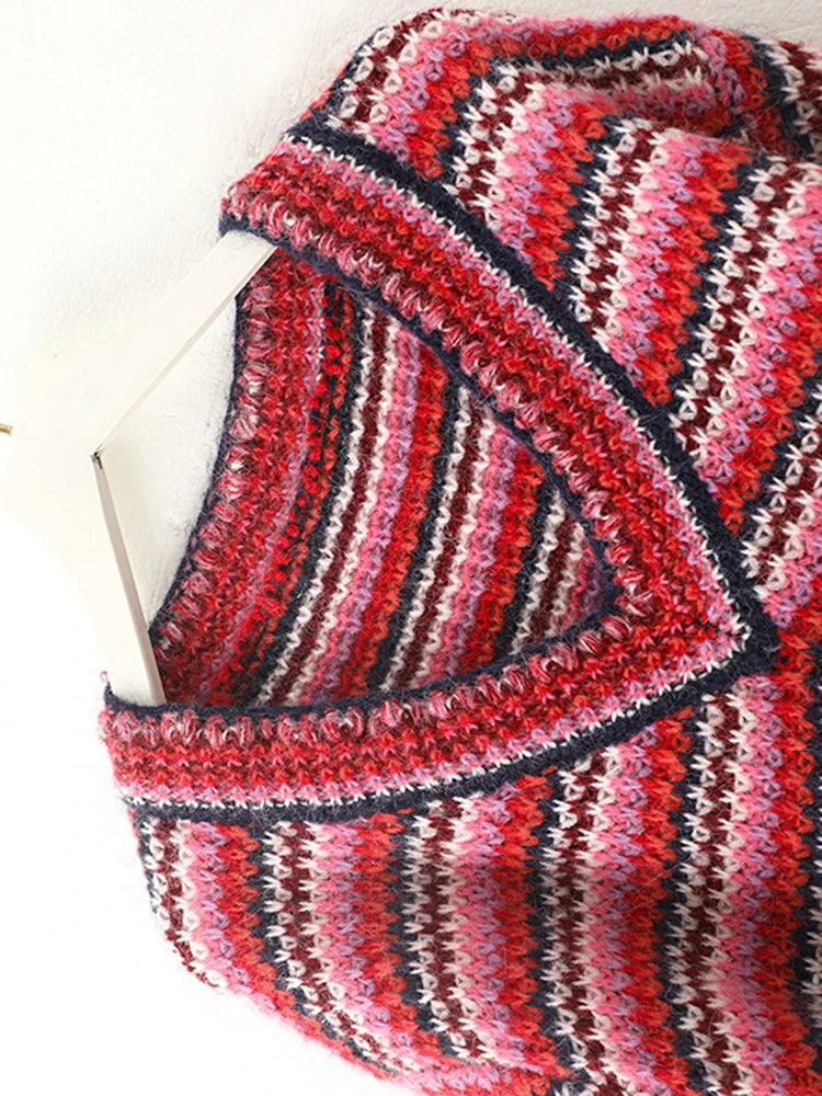 Sweaters For Women Fashion 2023 Long Sleeve Striped Patchwork Elegant Women's Pullover Knit Autumn Winter Streetwear C-056