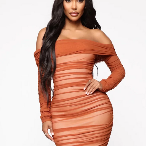 Load image into Gallery viewer, Mesh Sheer Off Shoulder Midi Party Dress Women Spring Elegant Long Sleeve Ruched Bodycon Dresses White Backless Vestidos
