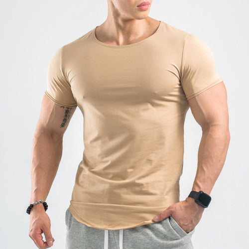 Load image into Gallery viewer, Gym T-shirt Men&#39;s Fitness Workout Cotton Shirt Male Bodybuilding Running Training Skinny Tee Tops Summer Casual Solid Clothing
