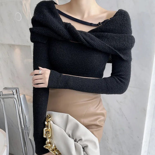 Load image into Gallery viewer, Casual Slim Knitted Pullovers For Women Slash Neck Long Sleeve Elegant Sweater Female Fashion Clothing
