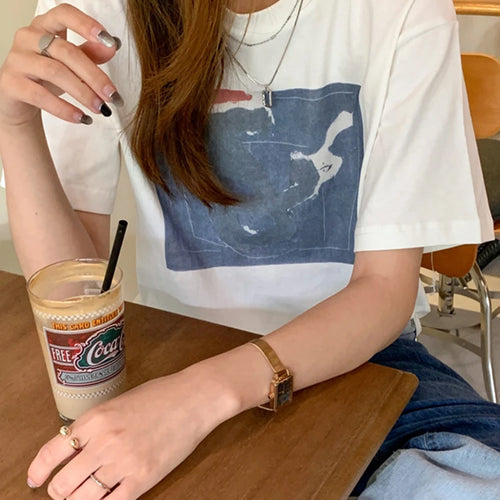 Load image into Gallery viewer, White Women T-shirts New Preppy Style Loose Printed Short-sleeved T Shirt Harajuku All-match Tees Casual Summer Tops M-XL
