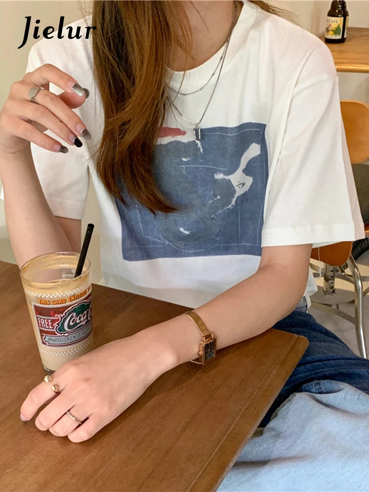 White Women T-shirts New Preppy Style Loose Printed Short-sleeved T Shirt Harajuku All-match Tees Casual Summer Tops M-XL