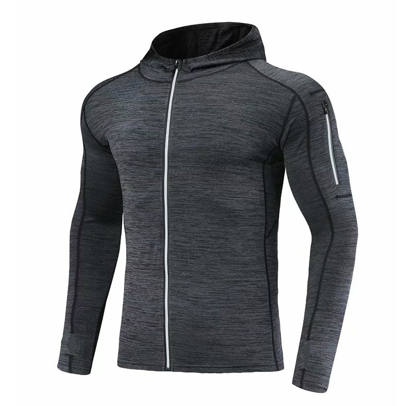 Hooded Fitness Sport Jacket Men Quick Dry Running Coat Zipper Hoody Sweatshirt Sportswear Gym Hoodies Training Clothing