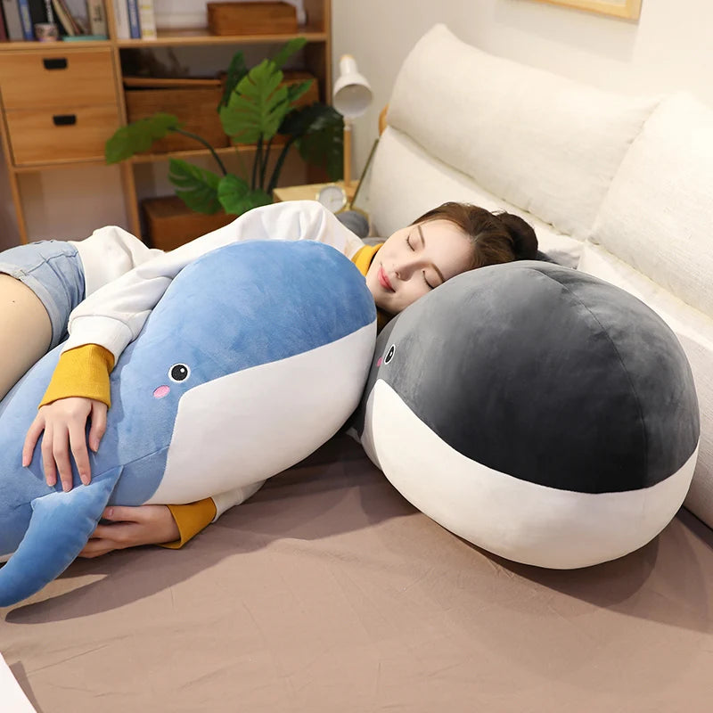 120cm Giant New Whale Plush Toys Big Soft Stuffed Sleeping Pillow Cute Sea Animal Fish Blue Shark Doll Kids Baby Birthday Gift