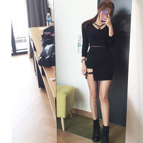 Load image into Gallery viewer, Korean Style Black Package Hip Skirts Irregular Hem Pencil Micro Mini Skirt Sexy Slim Women Party Skirts
