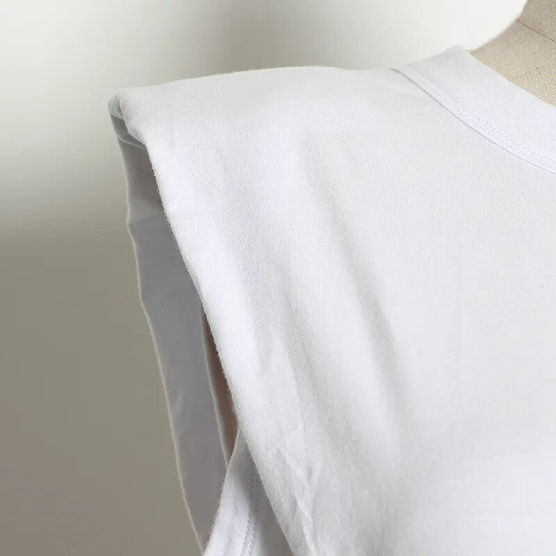 Minimalist Women T Shirt O Neck Sleevelesss Elegant Short T-Shirt For Female Fashion Clothing Spring Summer