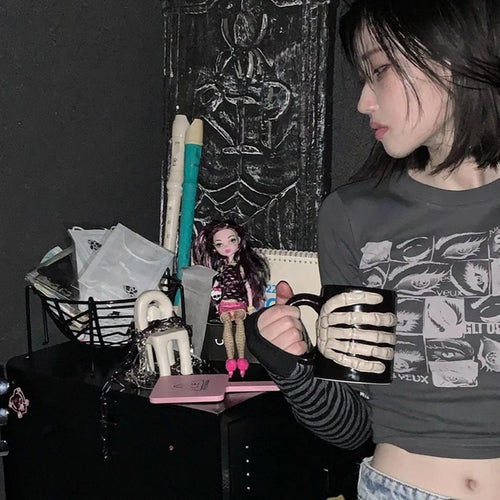 Load image into Gallery viewer, Y2k Aesthetic Grunge Goth T-shirt Tee Female Clothing Y2k Graphic Print Long Sleeve Tops Harajuku Clothes Streetwear
