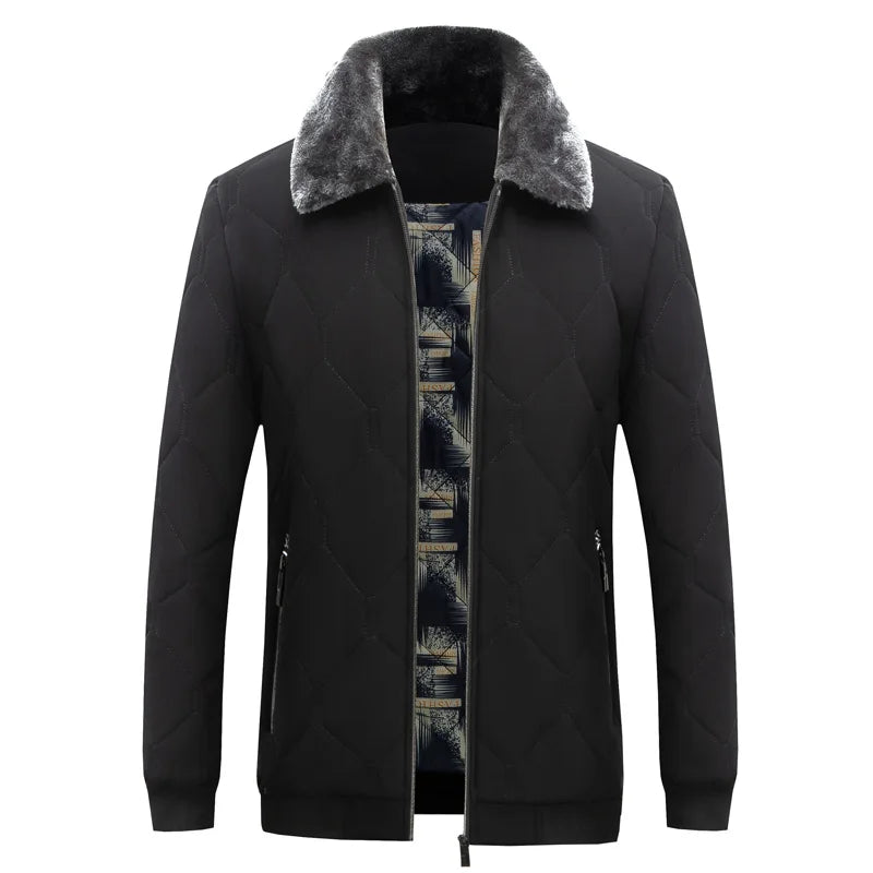 Men's Fur Collar Warm Jacket Winter Parka Windbreaker Cotton Padded Anorak Thick Black Coat Male Casual Autumn Fleece Jacket Men