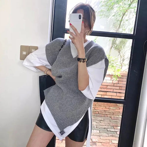 Load image into Gallery viewer, High Street Knitting Vest For Women V Neck Sleeveless Loose Waist Pullovers Female 2021 Autumn Fashion Clothing
