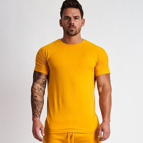 Load image into Gallery viewer, Gym Fitness Shirt Men Bodybuilding Workout Slim T-shirt Male Cotton Sport Training Tee Tops Summer Casual Short Sleeve Clothing
