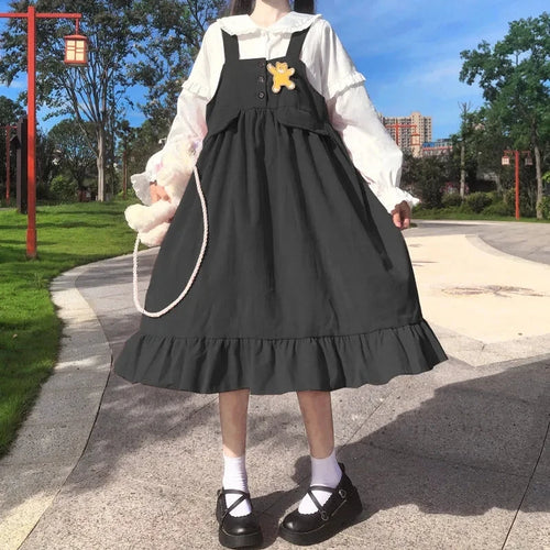 Load image into Gallery viewer, Corduroy Lolita Dress Kawaii Japanese Sweets Lolita Style Kawaii Cute Dress Women Autumn Dress Ruffles Patchwork
