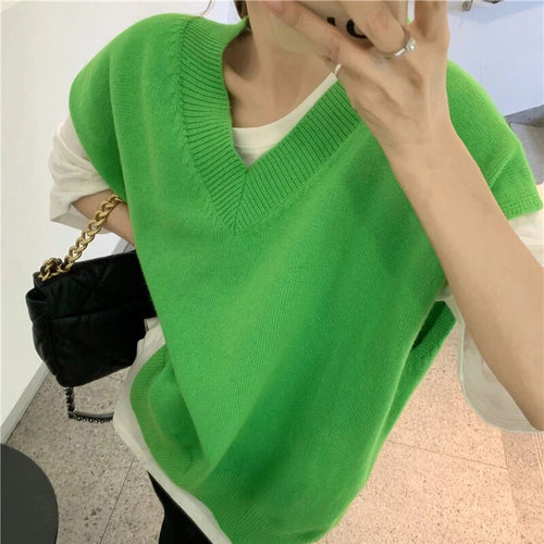 Load image into Gallery viewer, High Street Knitting Vest For Women V Neck Sleeveless Loose Waist Pullovers Female 2021 Autumn Fashion Clothing
