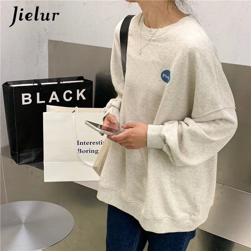 Load image into Gallery viewer, Autumn Style Korean Loose Long-sleeved Letter Printed O-neck Sweatshirt Women Leisure Oatmeal Hoodies Young Pullovers
