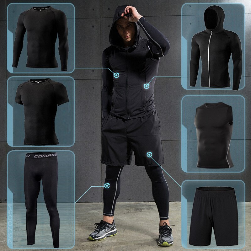 Men's Sportswear Suit Gym Tights Training Clothing For Male Workout Jogging Compression Sport Set PRO Fitness Running Tracksuits