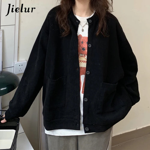 Load image into Gallery viewer, Single Breasted Loose Solid Color Knitted Cardigan Jacket Women Green Long Sleeve Pockets Sweater Gray Chic Coat Female
