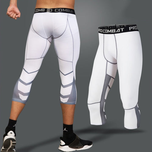 Load image into Gallery viewer, Men&#39;s Running Sport Tights Pants Basketball Cropped Compression Leggings Gym Fitness Sportswear for Male Athletic Trousers
