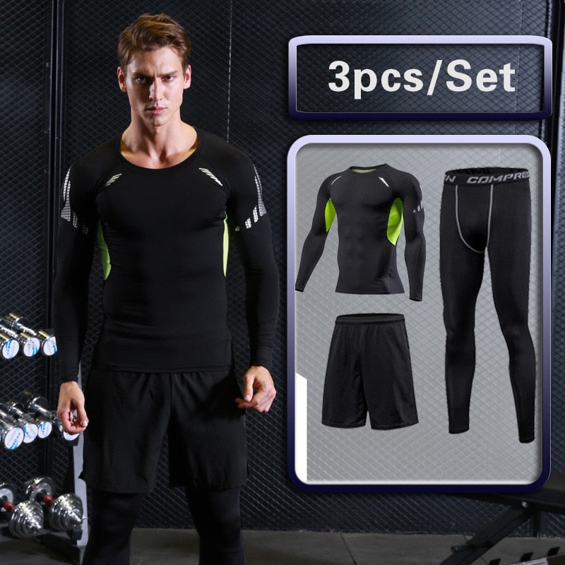 Tight Running Set for Men Fitness Sportswear Jogging Sport Suit Gym Compression Sports Clothing Training Tracksuit Rash guard