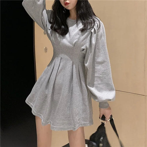 Load image into Gallery viewer, Autumn Black Mini Dress Spring Fashion Korean Style Wrap Long Sleeve Pleated Dress Casual Wrap Streetwear Women Kpop
