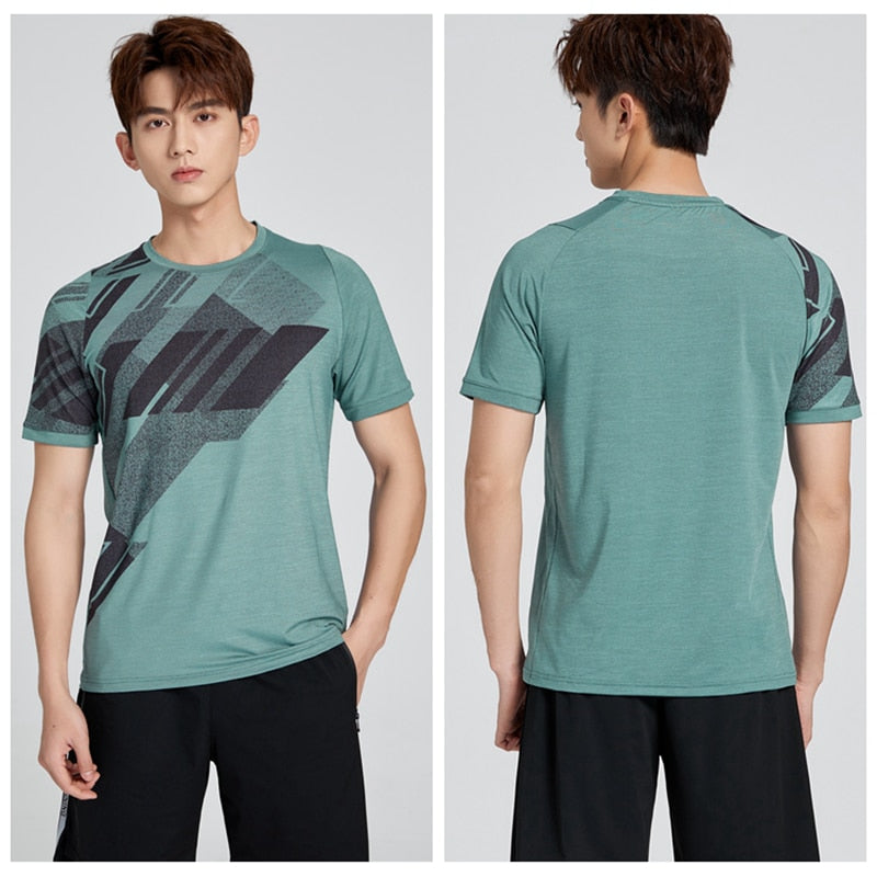 Men Running T-Shirts Clothes Quick Dry Breathable Wicking Rash Guard Gym Fitness Workout Jogging Short Sleeve Tops