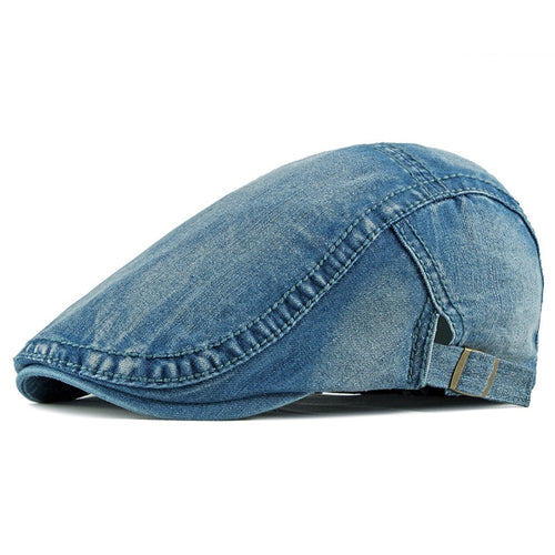 Load image into Gallery viewer, Solid Denim Men&#39;s Beret Caps Washed Summer Berets Hat For Women Bone Casquette Adjustable Sun Visors Size 55-60cm
