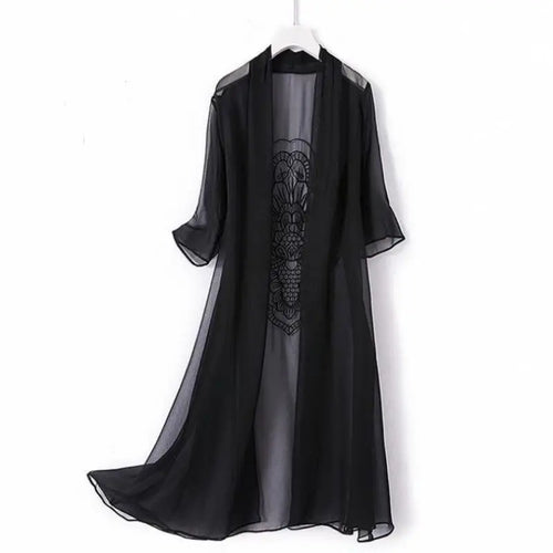 Load image into Gallery viewer, Summer Women Beach Bikini Long Cardigan Chiffon Jackets Embroidery Sunscreen Coat Chaqueta Mujer Elegant Jacket Coat Female
