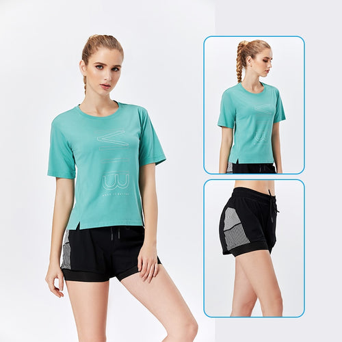 Load image into Gallery viewer, Quick Dry Sports Wear Women Yoga 2 Piece Set Fitness Sports Pants Outdoor Running Top T-shirt Lose Weight Gym Clothes Suits
