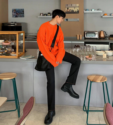 Autumn winter round neck Sweater men's Korean fashion solid color loose basic loose kintwear vintage clothes oversize Y4524