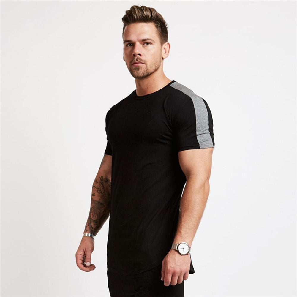Solid Casual Cotton T-shirt Men Gym Fitness Workout Skinny Short Sleeve Shirt Male Bodybuilding Sport Tee Tops Summer Clothing