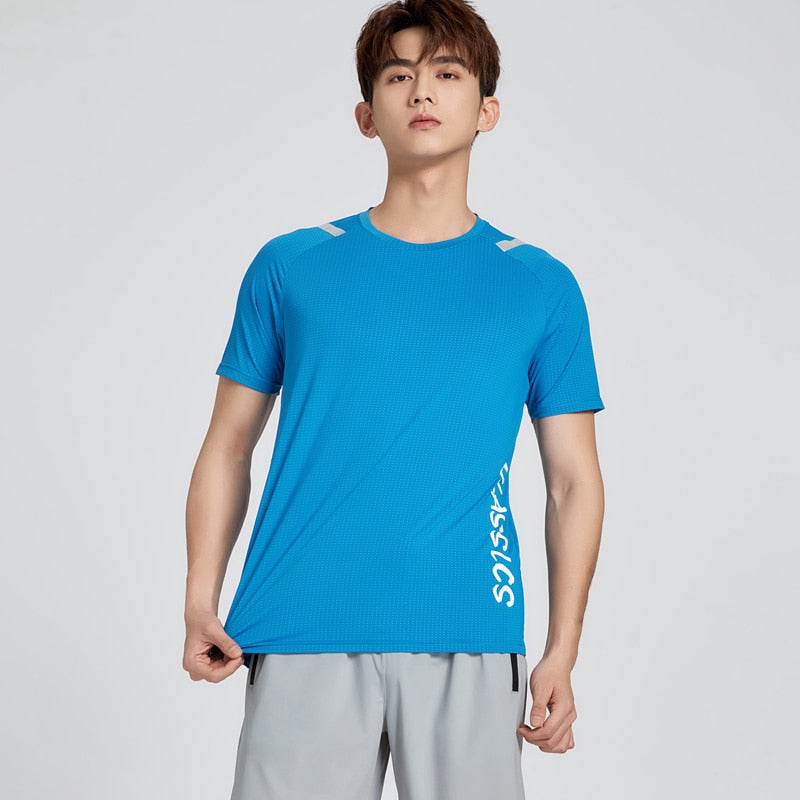 Men's Fitness Jogging Shirts Elastic Quick Dry Sports Mesh Tshirt Tights Gym Running Tops Short Sleeve Tees Blouses Clothes