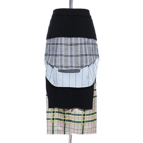 Load image into Gallery viewer, Patchwork Hit Color Design Skirt For Women High Waist Plaid Casual Midi Large Size Skirts Female Fashion Clothes Autumn
