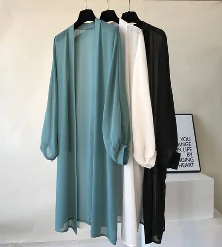 long Jacket Women Summer Thin Loose See-through Sunscreen Pure Long Sleeve Sexy  Coat Chiffon Bohemian Female New Fashion Tops