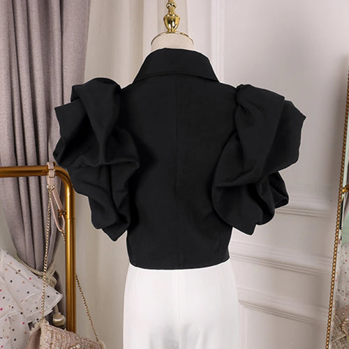 Load image into Gallery viewer, Vintage Ruffles Women Blouse Lapel Collar Butterfly Short Sleeve Loose Shirt Female Fashion Clothes Summer
