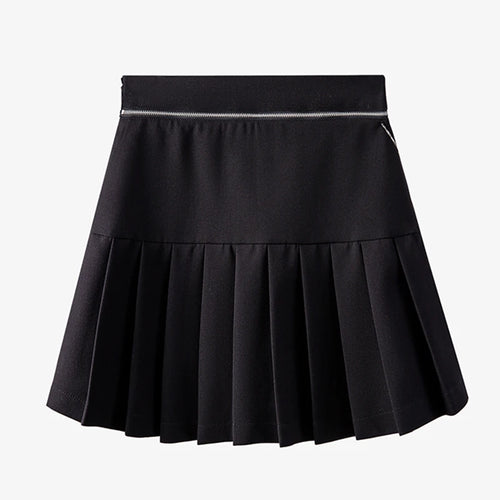 Load image into Gallery viewer, Preppy Style Patchwork Metal Chain Skirt For Women High Waist Black Mini Pleated Skirts Female Summer Fashion
